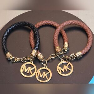MICHAEL KORS BLACK AND BROWN LEATHER BRADED BRACELETS FITS 7 TO 8 INCH WRISTS